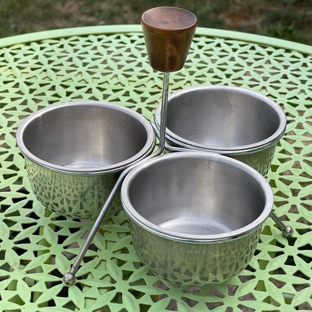 Condiment Server Caddy Mid-Century Modern Wood & Stainless